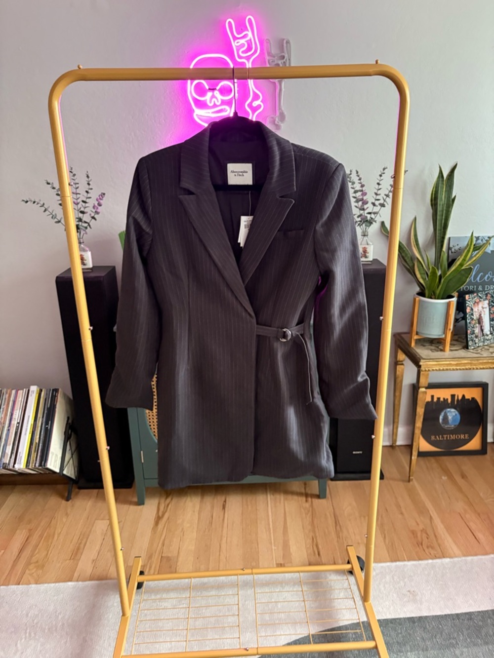 Abercrombie & Fitch Charcoal Pinstripe Wrap Blazer - Gray